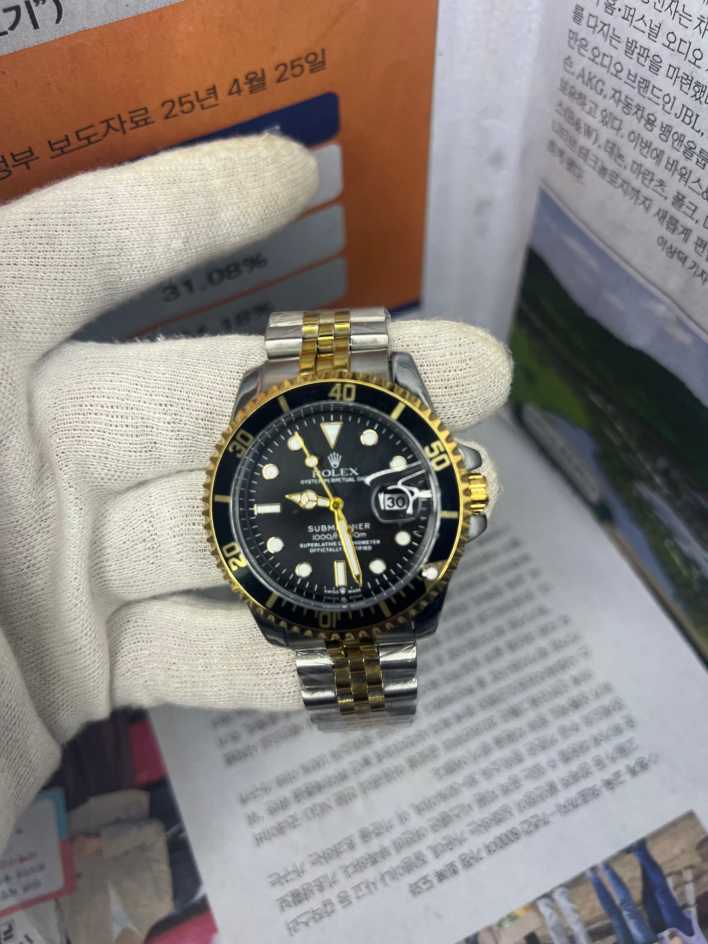 Rolex Two-Tone Black Dial – Luxury Rotating Bezel Stainless Steel & Gold Premium Watch for Men