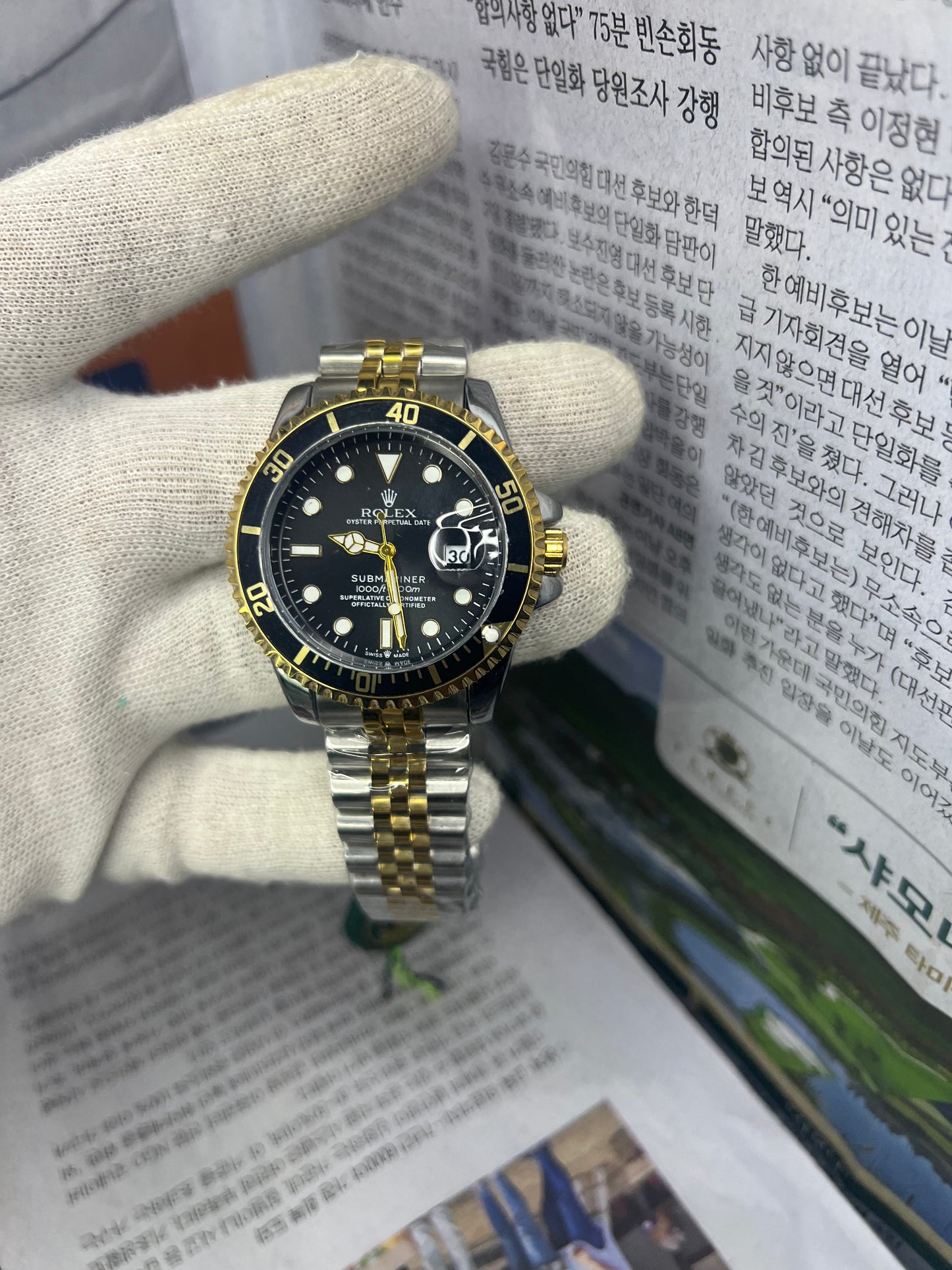 Rolex Two-Tone Black Dial – Luxury Rotating Bezel Stainless Steel & Gold Premium Watch for Men
