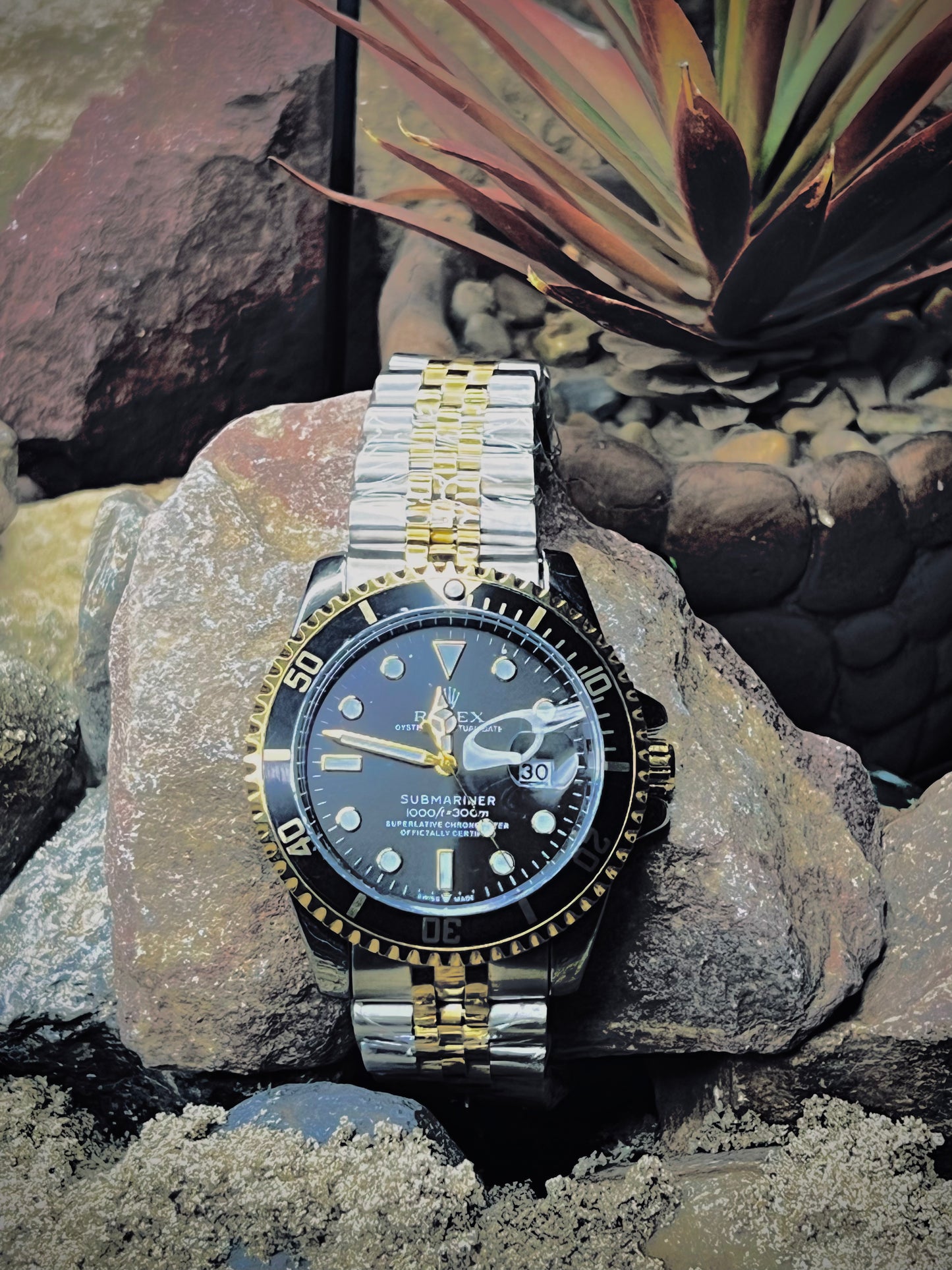 Rolex Two-Tone Black Dial – Luxury Rotating Bezel Stainless Steel & Gold Premium Watch for Men