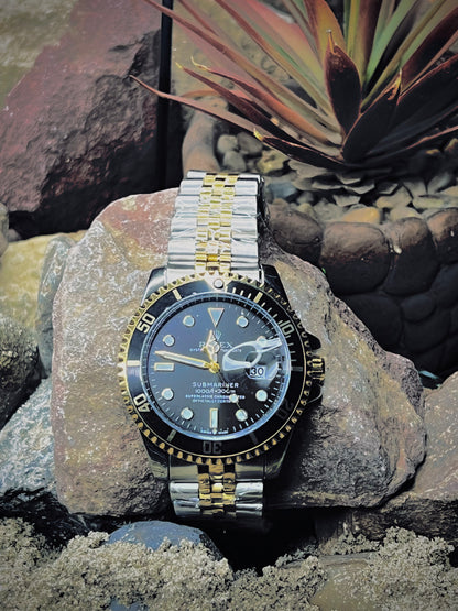 Rolex Two-Tone Black Dial – Luxury Rotating Bezel Stainless Steel & Gold Premium Watch for Men