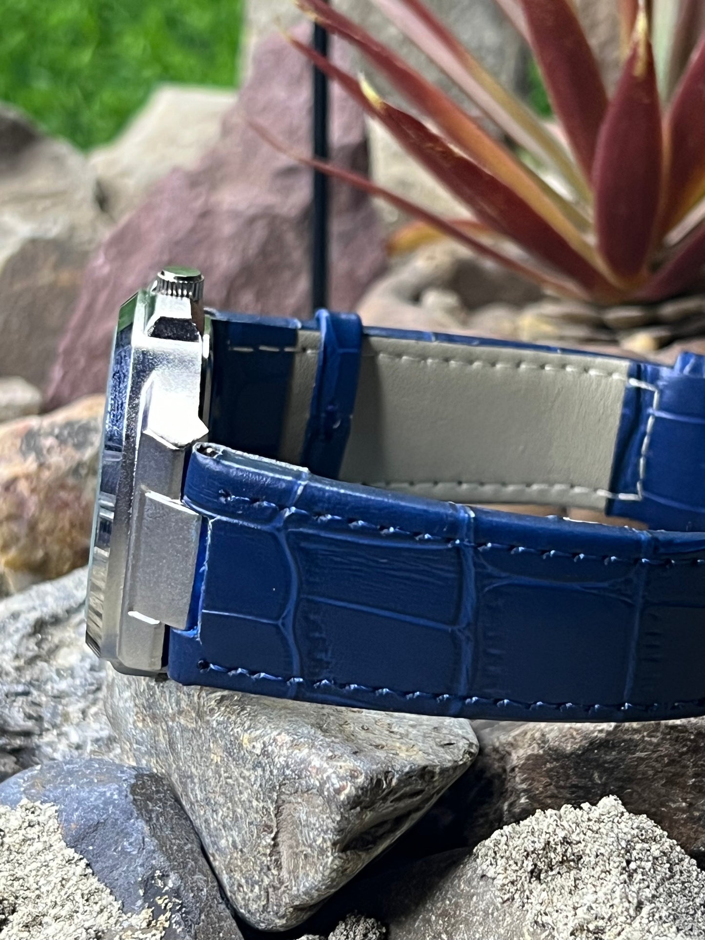 Patek Philippe Silver – Swiss Luxury Watch with Blue Leather Strap for Men