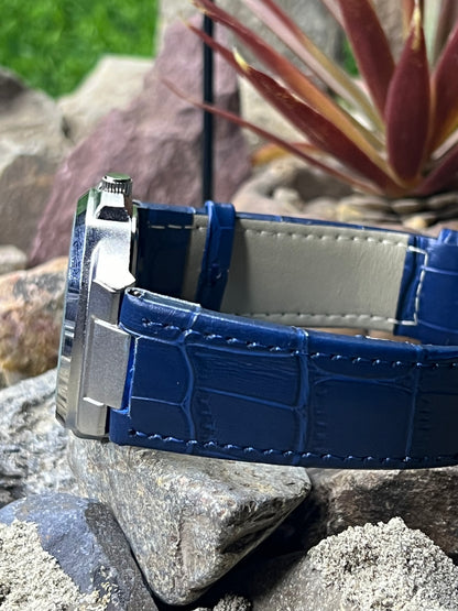 Patek Philippe Silver – Swiss Luxury Watch with Blue Leather Strap for Men