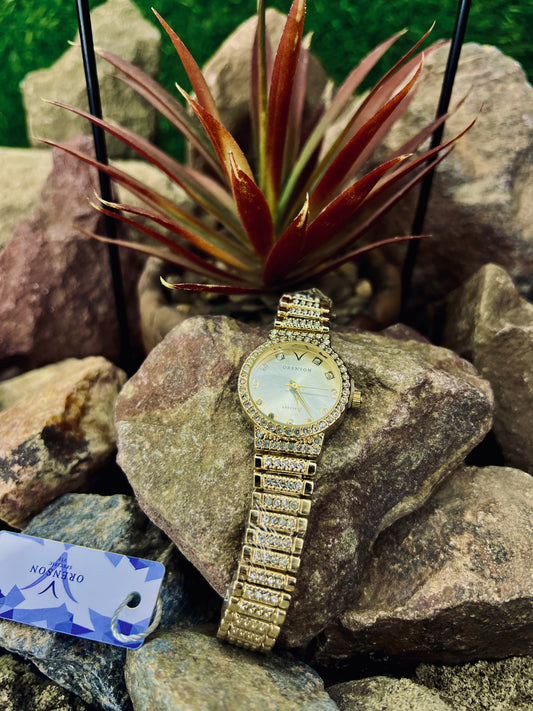 ORENSON Luxe Crystal Women’s Watch – Golden Chain Luxury Timepiece