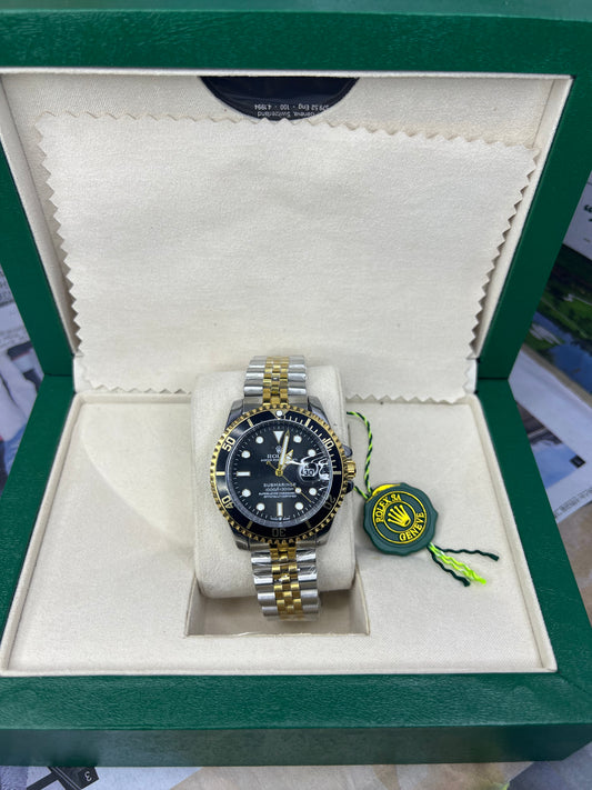 Rolex Two-Tone Black Dial – Luxury Rotating Bezel Stainless Steel & Gold Premium Watch for Men