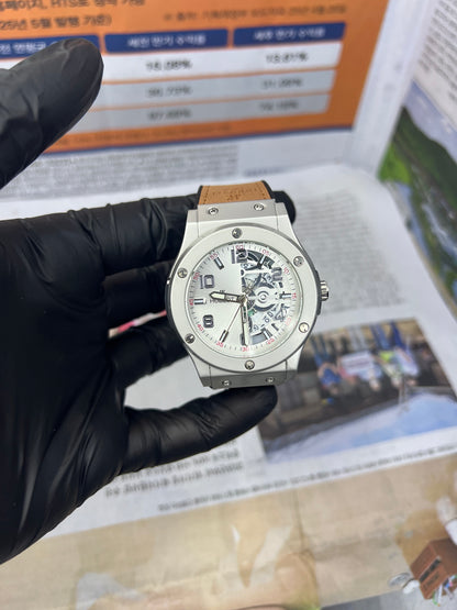 Hublot Classic Fusion – Silver Dial Luxury Watch with Mustard Leather Strap