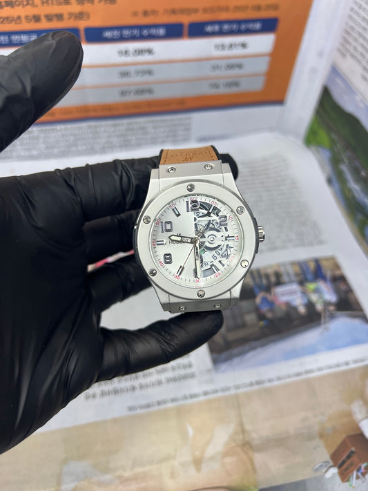Hublot Classic Fusion – Silver Dial Luxury Watch with Mustard Leather Strap