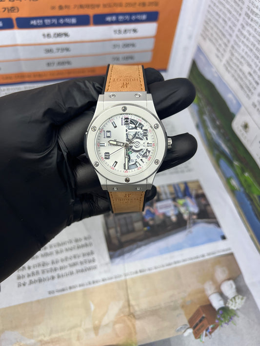 Hublot Classic Fusion – Silver Dial Luxury Watch with Mustard Leather Strap