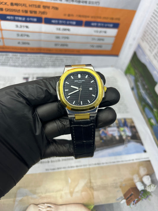 Patek Philippe Gold – Swiss Luxury Watch with Black Leather Strap for Men