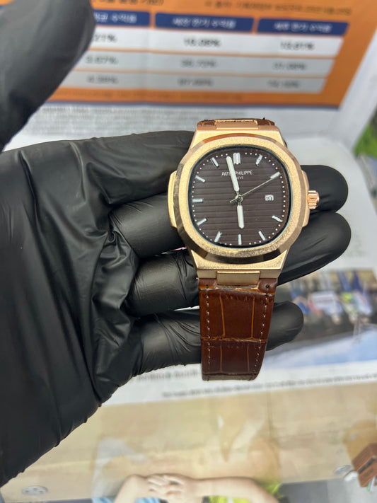 Patek Philippe Rose Gold – Swiss Luxury Watch with Brown Leather Strap for Men