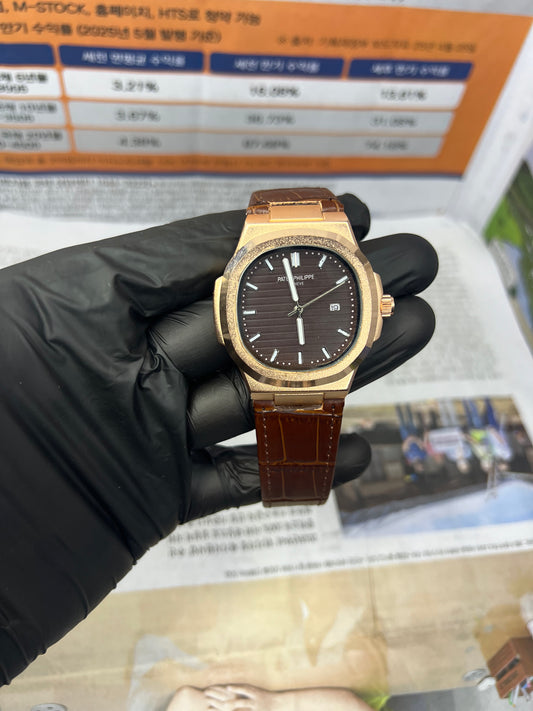 Patek Philippe Rose Gold – Swiss Luxury Watch with Brown Leather Strap for Men