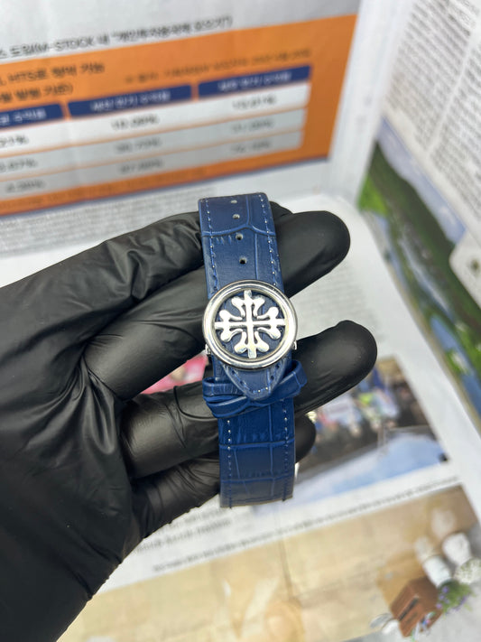 Patek Philippe Silver – Swiss Luxury Watch with Blue Leather Strap for Men