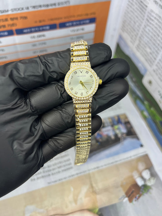 ORENSON Luxe Crystal Women’s Watch – Golden Chain Luxury Timepiece