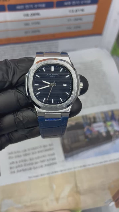 Patek Philippe Silver – Swiss Luxury Watch with Blue Leather Strap for Men